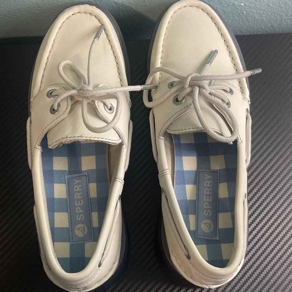 Sperry Bayside Boat Leather Shoes Womens Size 5.5M Style STS89208 White SEE PICS